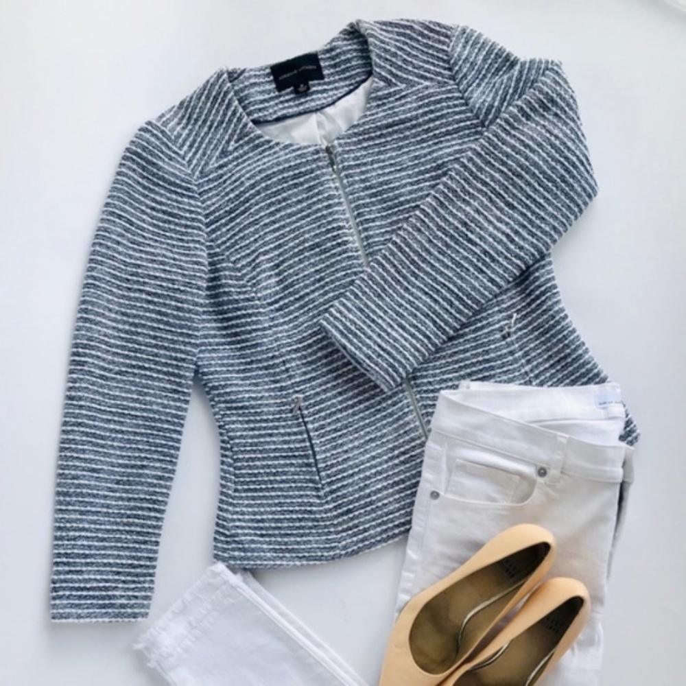 Adrienne Vittadini Tweed Zip Up Blazer Suit Jacket